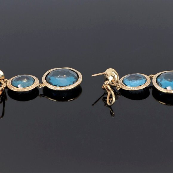 19503 Ippolita Lollipop 18K Yellow Gold Blue Topaz Diamond Dangle Earrings - Picture 4 of 5